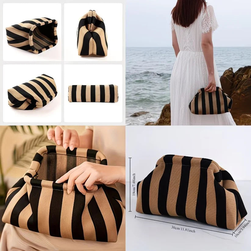 Stripe Cloud Clutch Bag(Black/Brown)