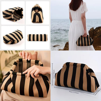 Stripe Cloud Clutch Bag(Black/Brown)