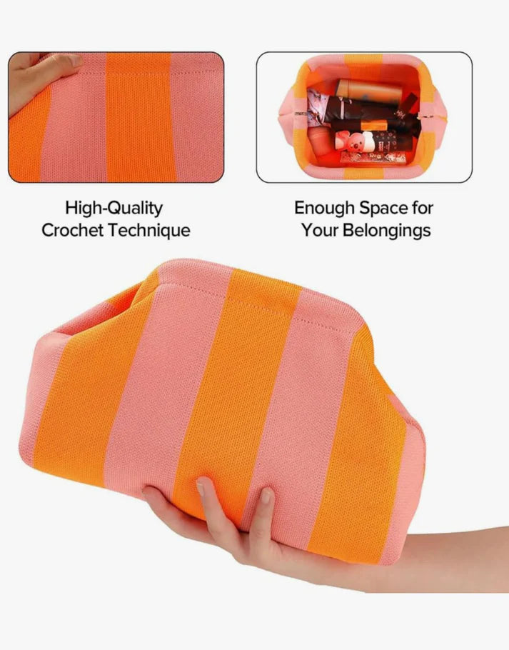 Stripe Cloud Clutch Bag(Orange/Pink)