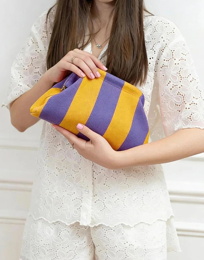 Stripe Cloud Clutch Bag(Berry/Butter)