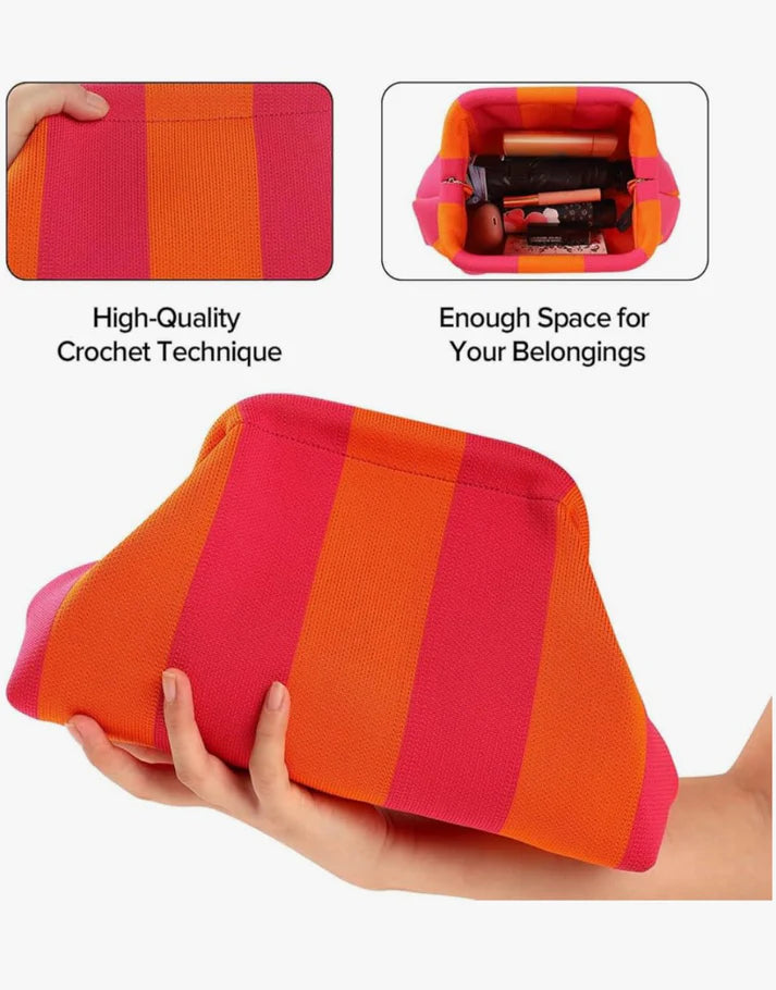 Stripe Cloud Clutch Bag(Dark Pink/Dark Orange)