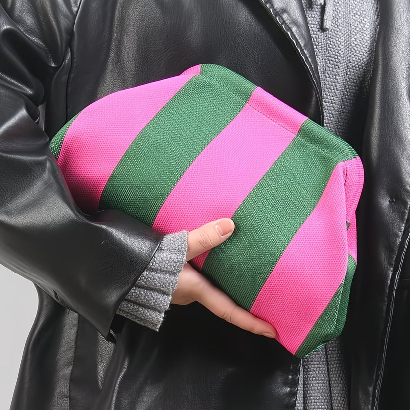 Stripe Cloud Clutch Bag(Pink/Green)