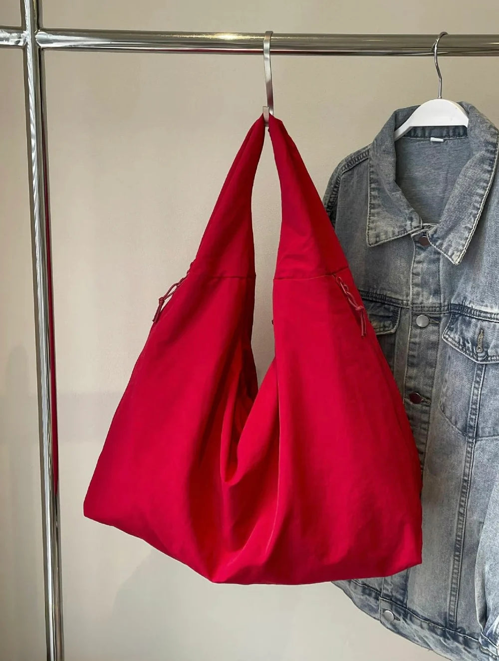Casual Red Shoulder Tote Bag