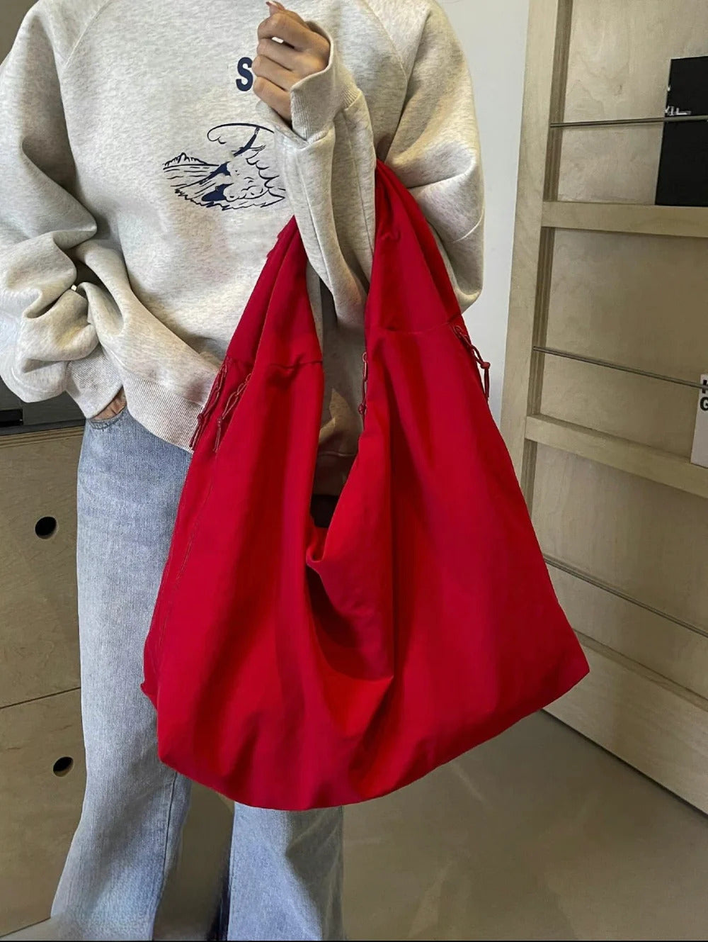 Casual Red Shoulder Tote Bag