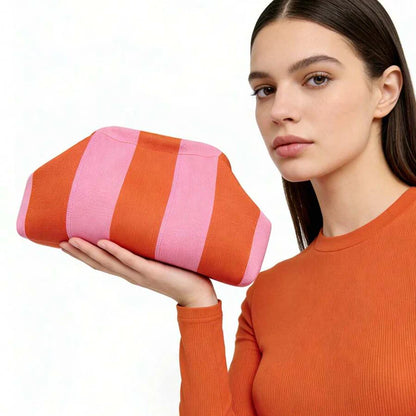 Stripe Cloud Clutch Bag(Orange/Pink)