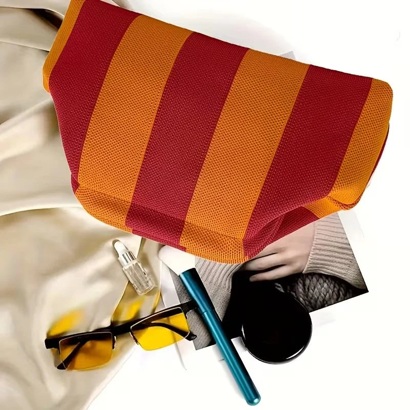 Stripe Cloud Clutch Bag(Dark Pink/Dark Orange)