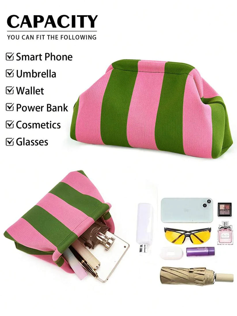 Stripe Cloud Clutch Bag(Pink/Green)