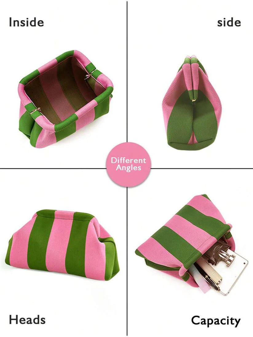 Stripe Cloud Clutch Bag(Pink/Green)