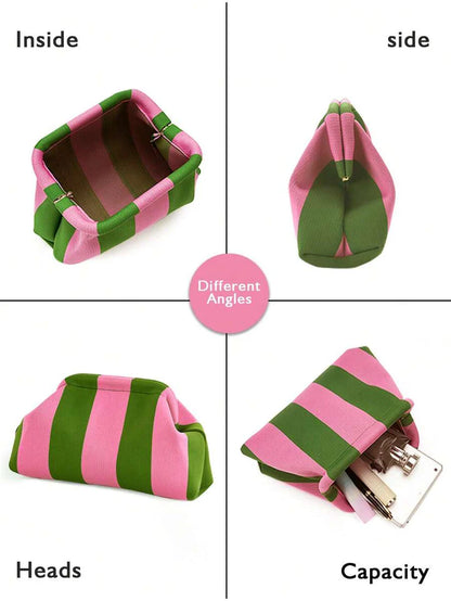 Stripe Cloud Clutch Bag(Pink/Green)