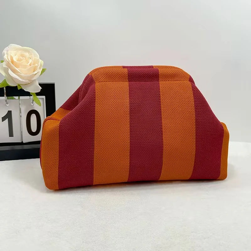 Stripe Cloud Clutch Bag(Dark Pink/Dark Orange)