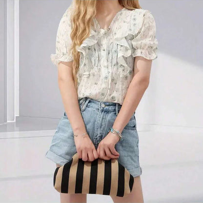 Stripe Cloud Clutch Bag(Black/Brown)